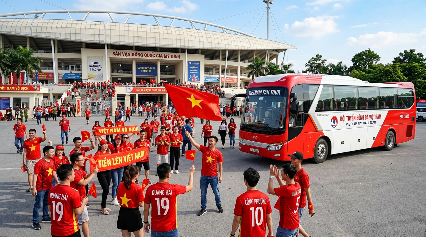 Xe khách đưa đón cổ động viên bóng đá