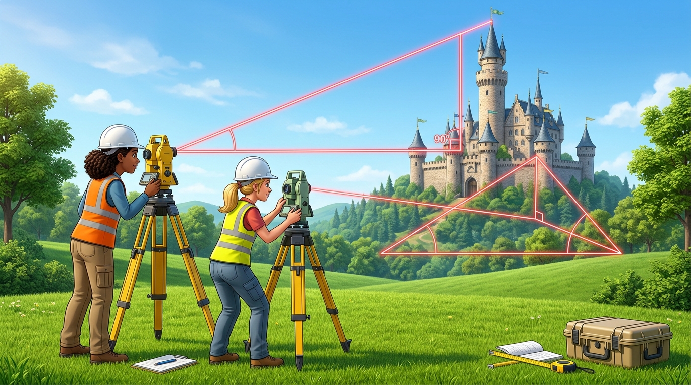 Trắc địa đo chiều cao toà lâu đài bằng giác kế